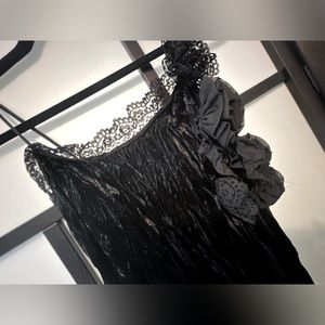 Gorgeous black velvet and mixed fabrics spaghetti strap full length dress